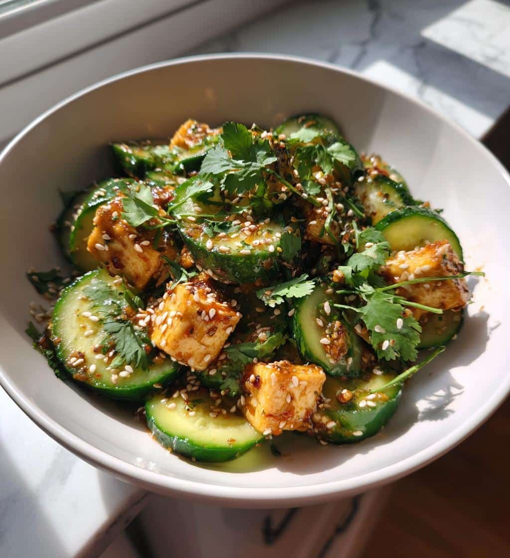 creamy asian cucumber salad with crispy tofu - detail 1