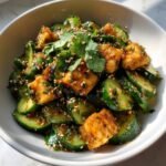 creamy asian cucumber salad with crispy tofu