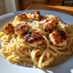 creamy parmesan pasta with garlic butter chicken bites