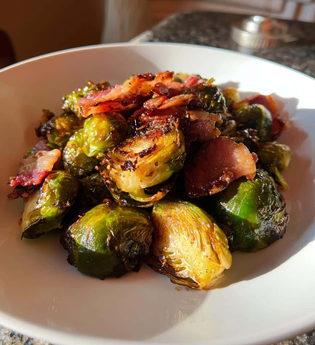 crispy balsamic maple roasted brussels sprouts with bacon - detail 1