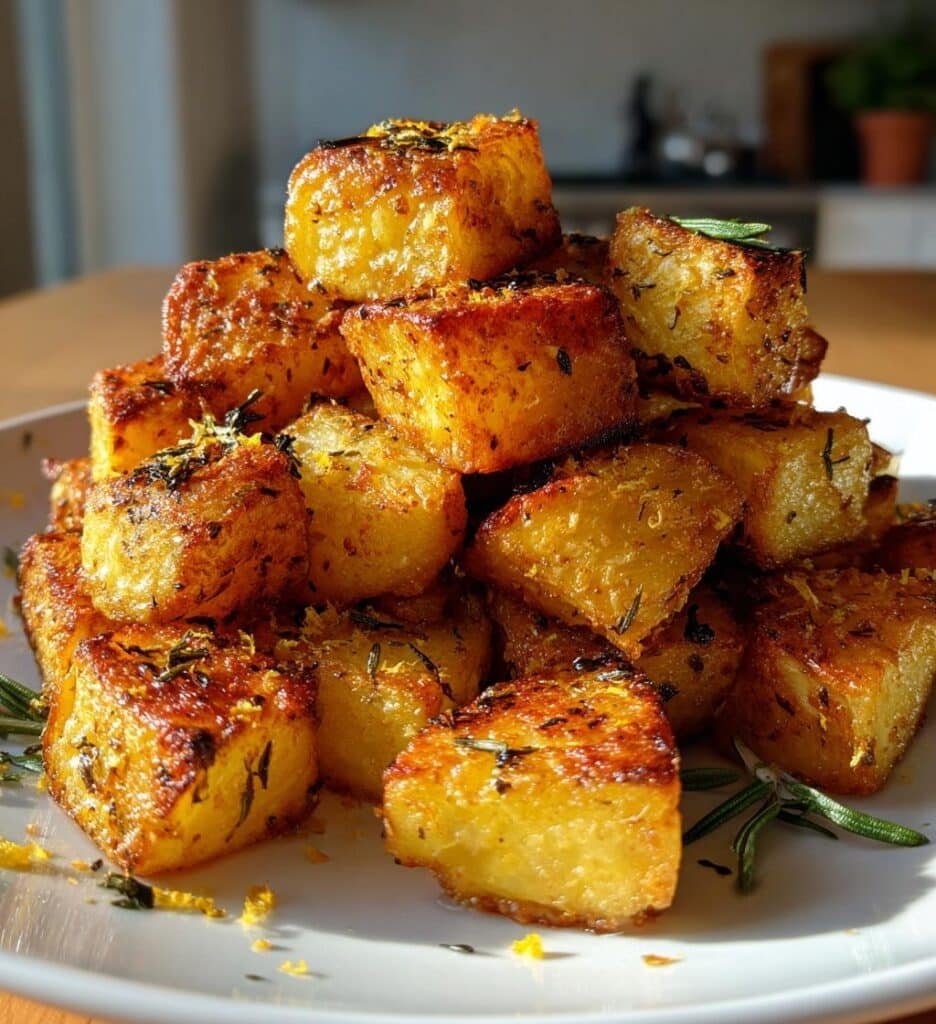 crispy roasted potatoes with lemon and garlic delight