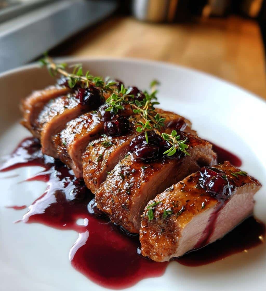 elegant seared duck breast with cherry sauce gourmet at home - detail 1