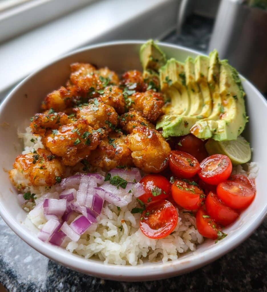 fresh honey lime chicken avocado rice bowl