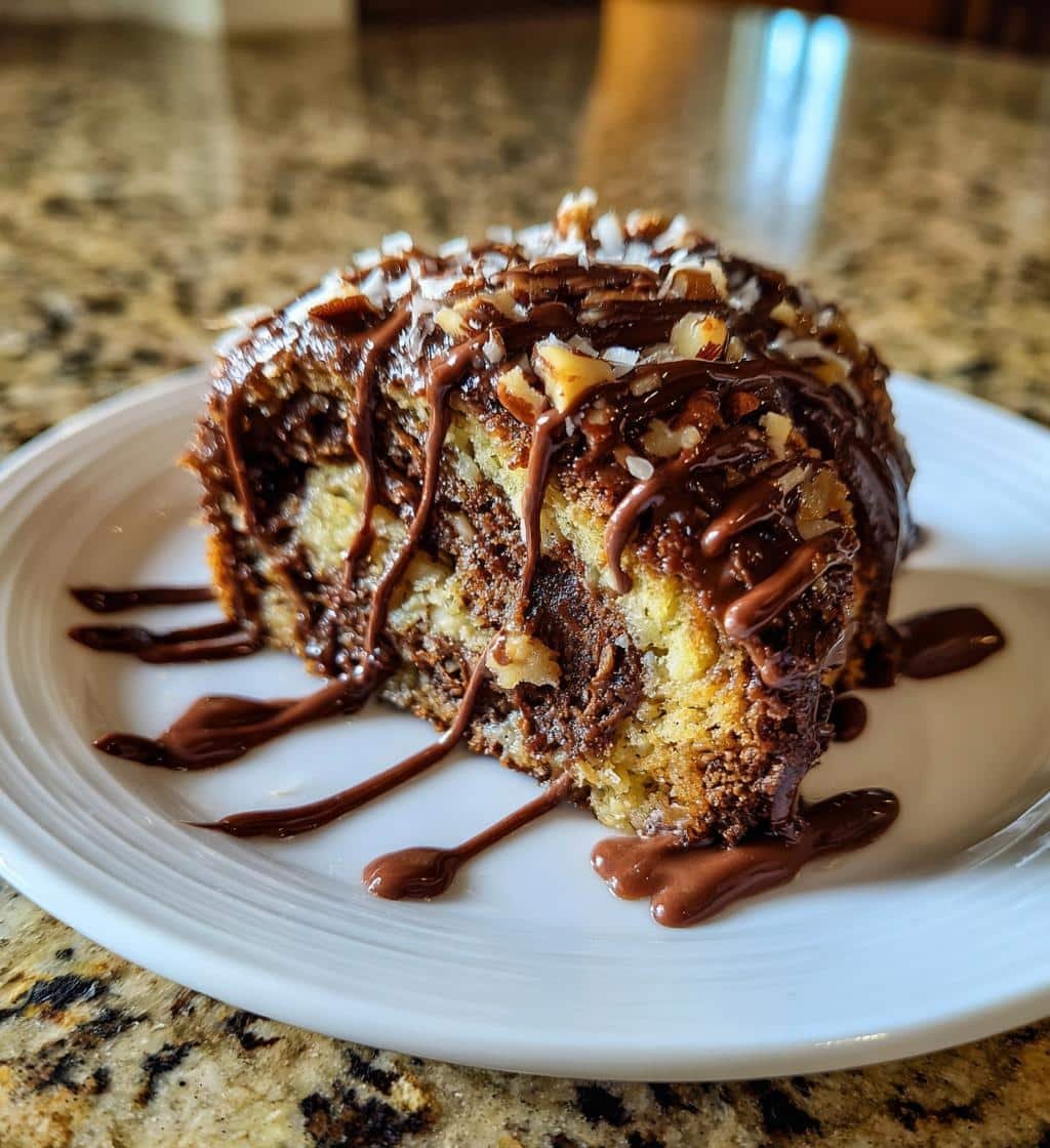 german chocolate coconut pecan roll cake recipe - detail 1