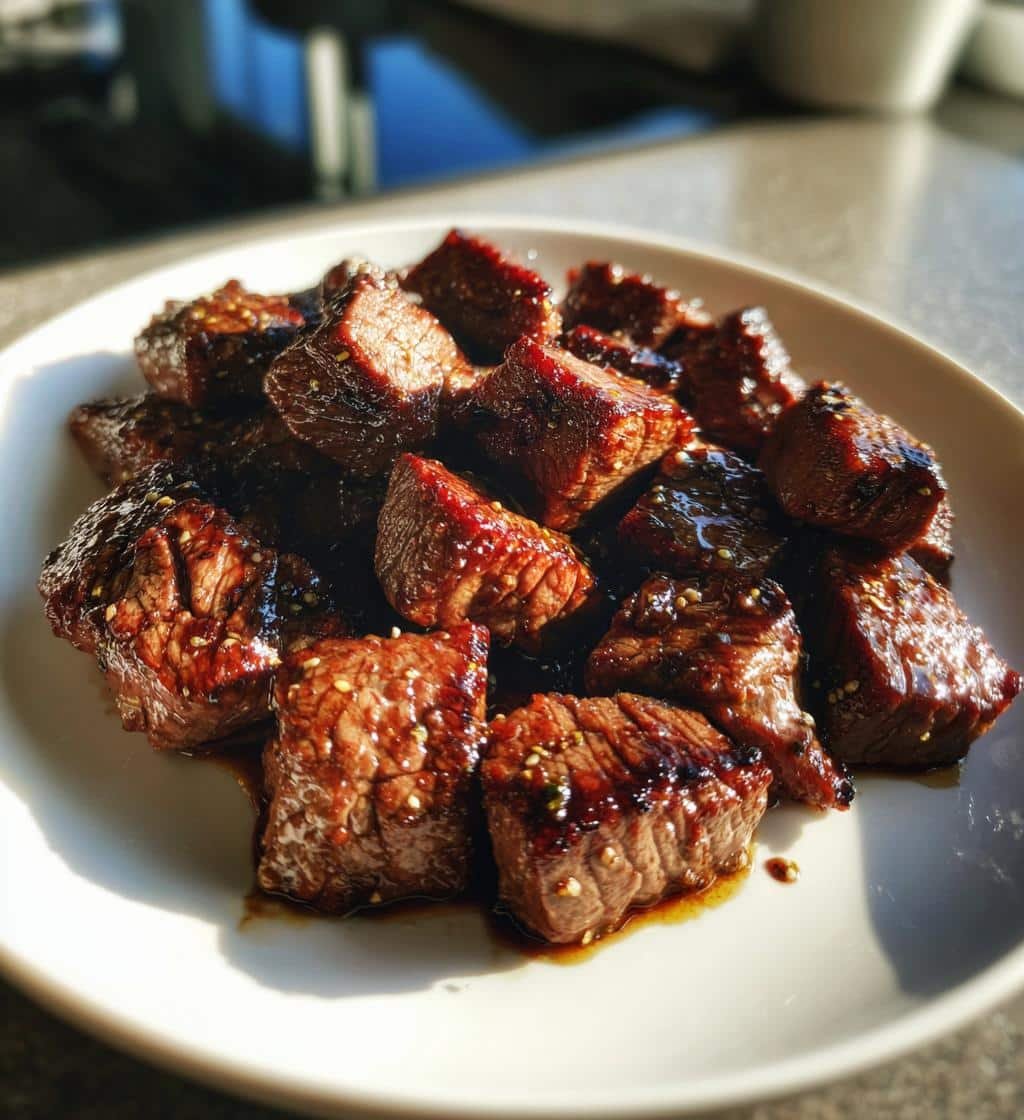 healthy clean high protein garlic balsamic steak bites - detail 1