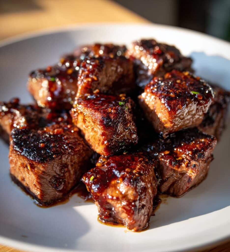healthy clean high protein garlic balsamic steak bites
