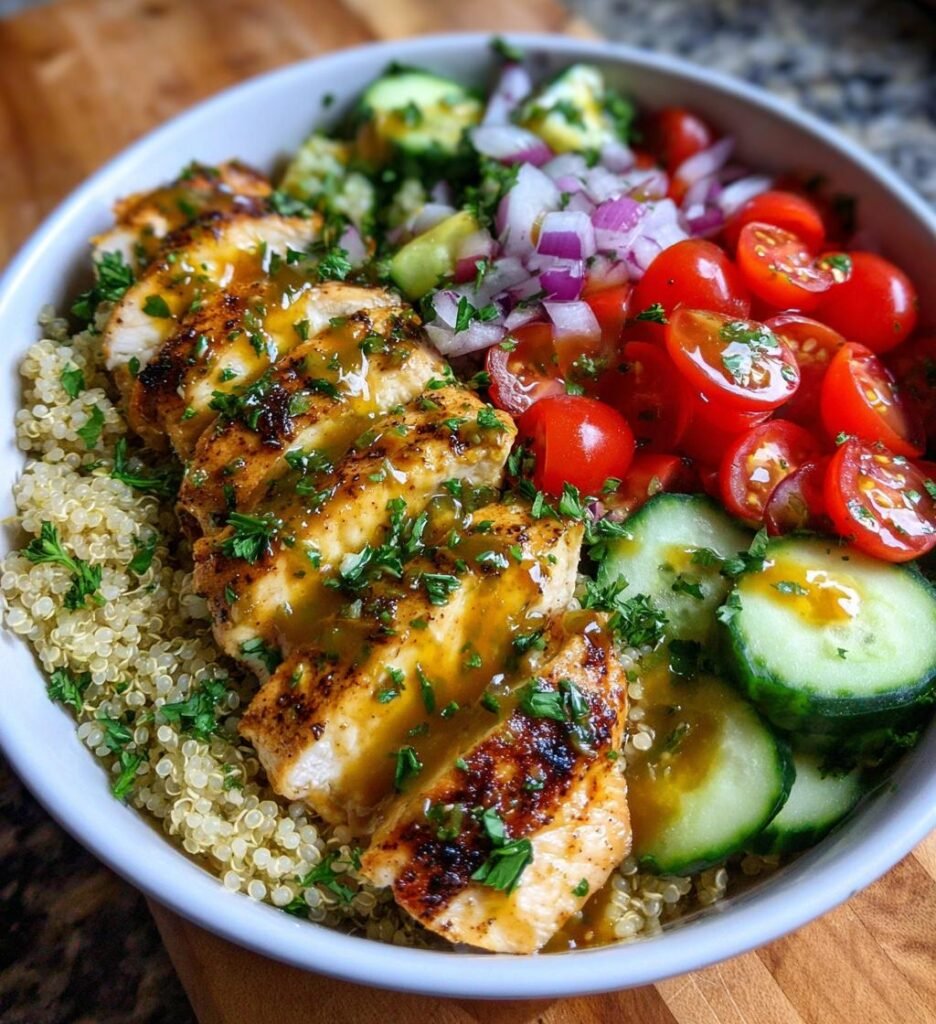 healthy lemon garlic chicken meal prep bowls