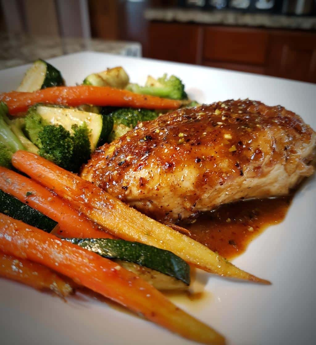 honey mustard glazed chicken with roasted vegetables - detail 1