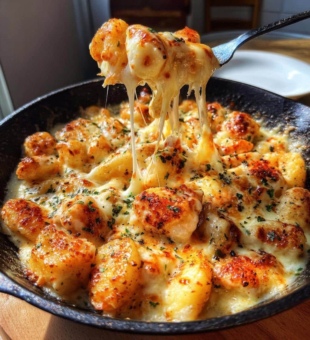 irresistible cheesy chicken gnocchi skillet recipe - detail 1