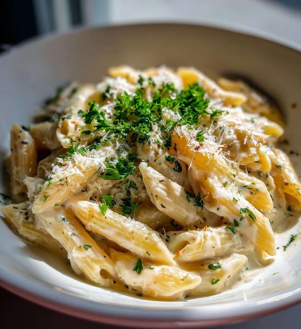 irresistible restaurant style creamy garlic penne pasta a garlic lovers dream - detail 1