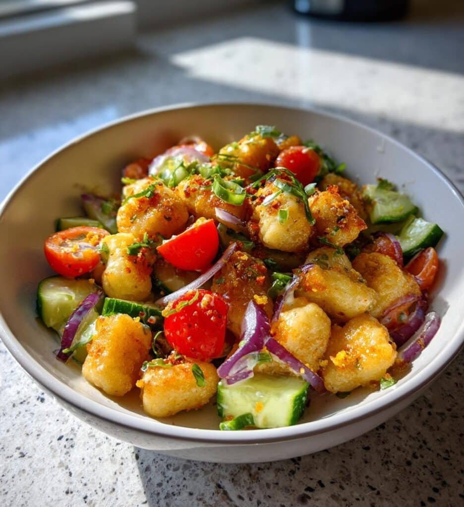 knuspriger gnocchi salat mit joghurt dressing