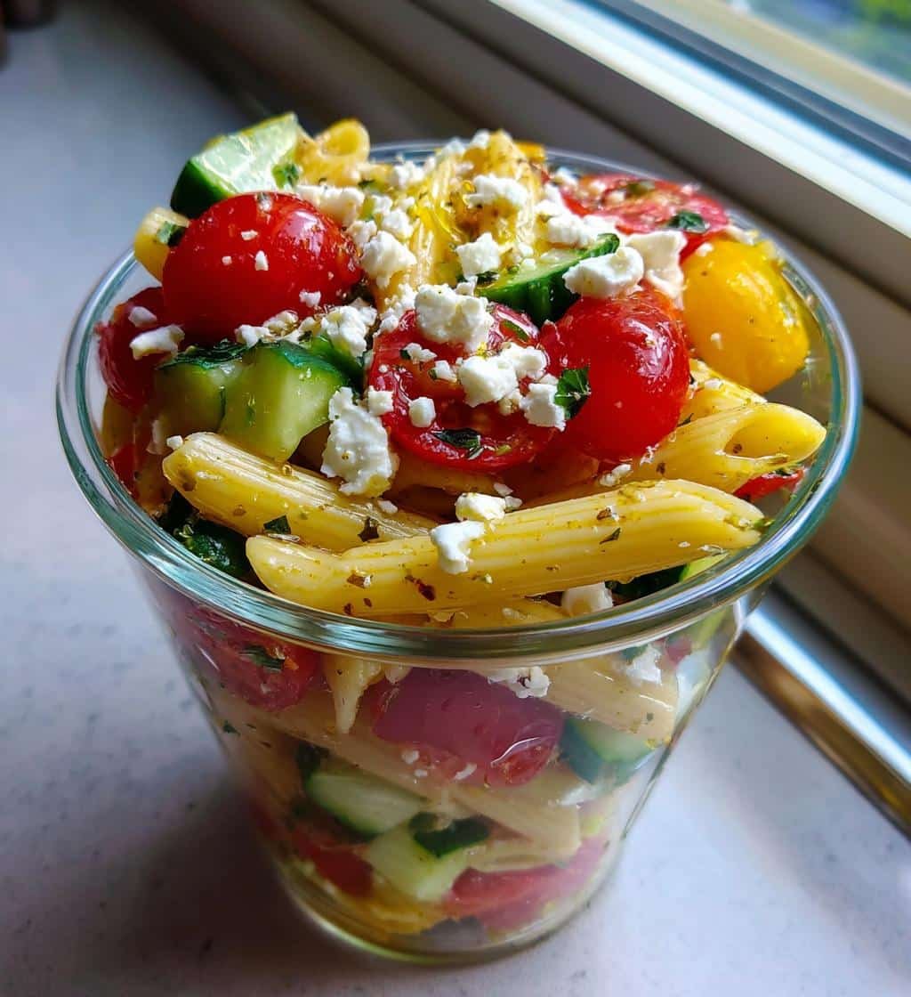 pink pasta salad cups - detail 1