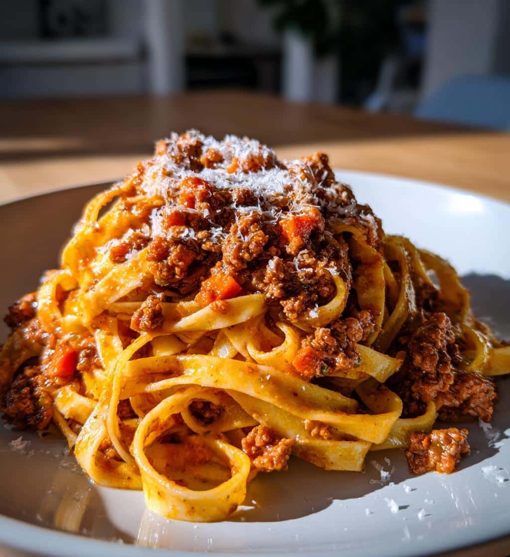 savory creamy fettuccine bolognese with bold hearty flavor - detail 1