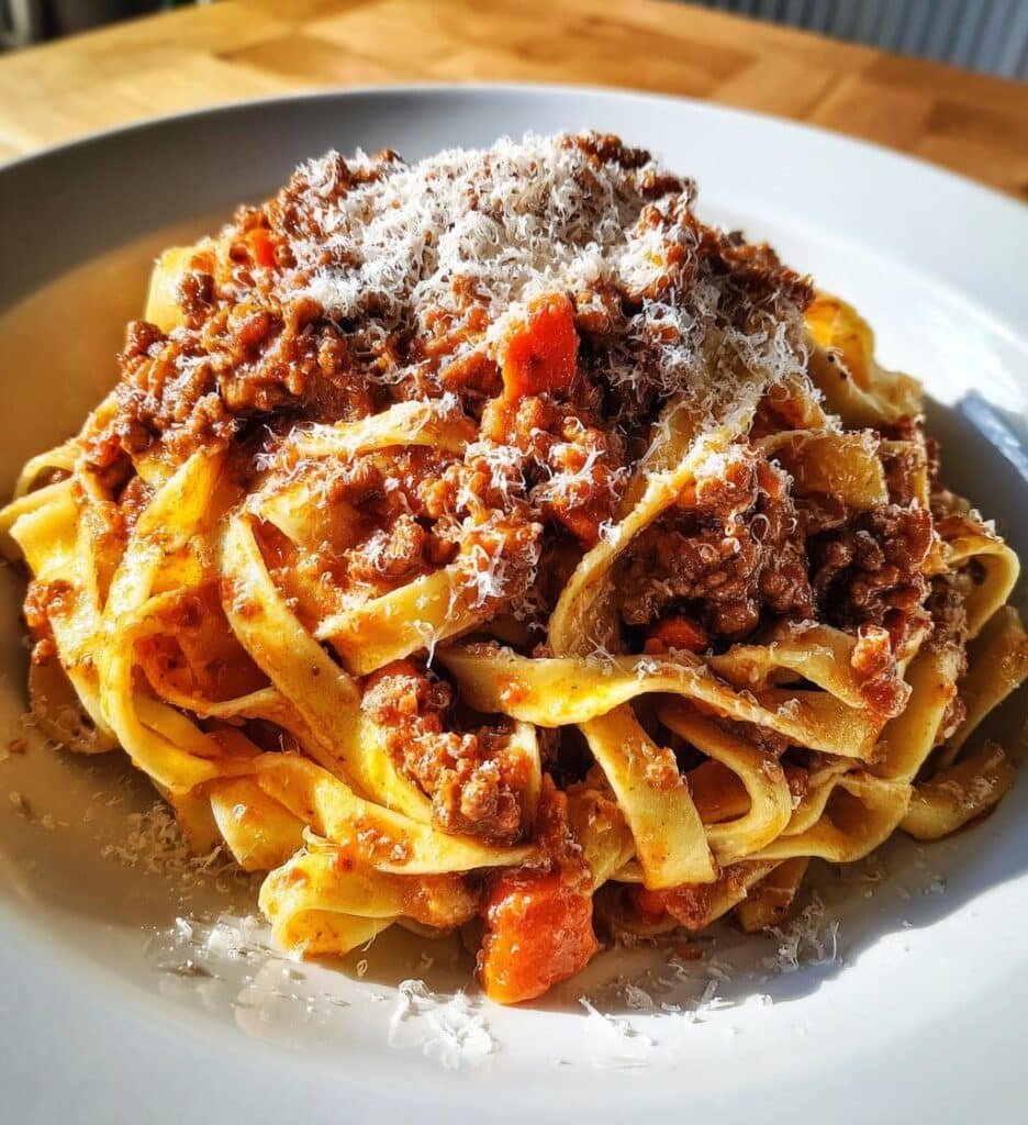 savory creamy fettuccine bolognese with bold hearty flavor