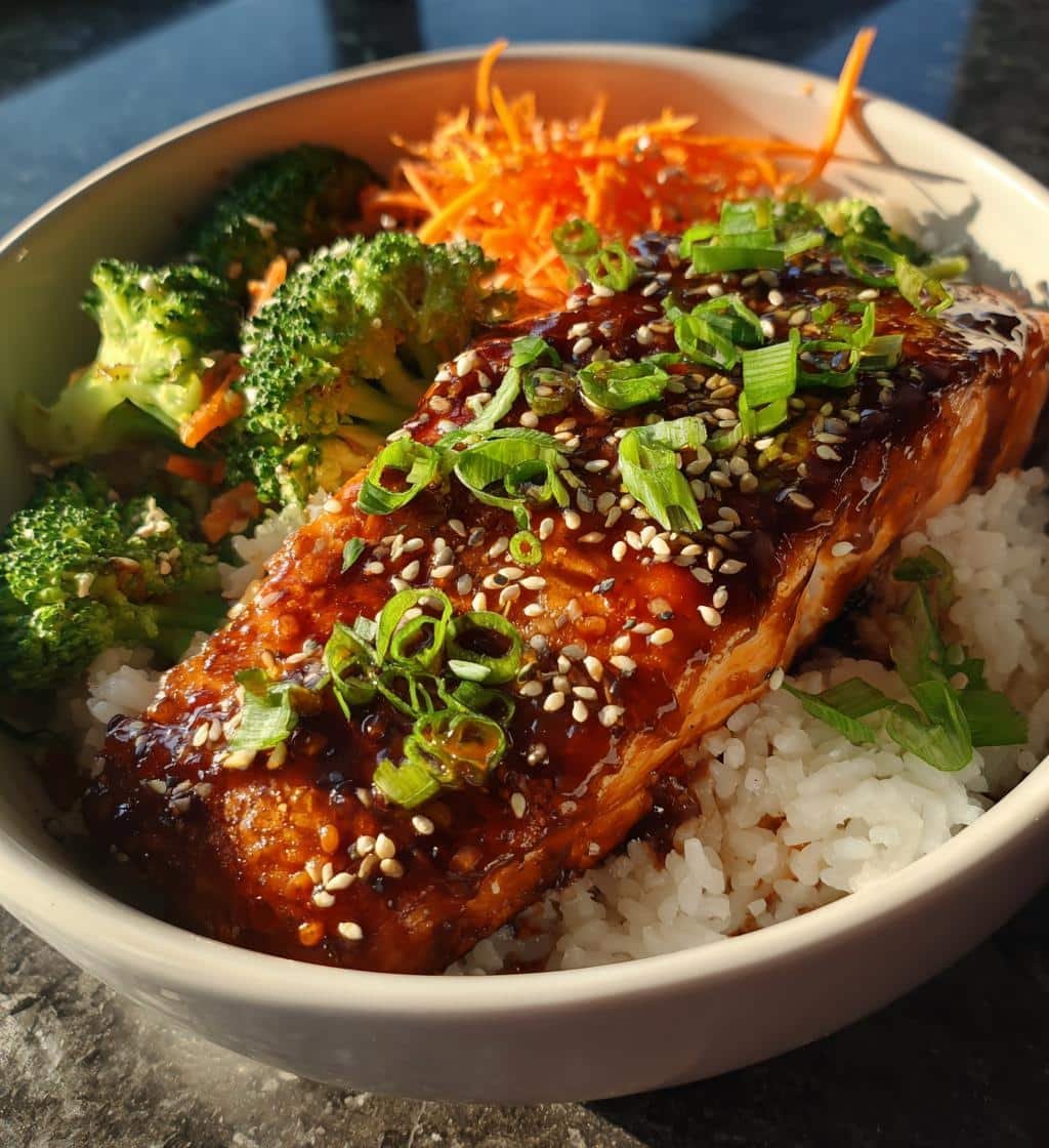 savory honey sriracha salmon bowls power meal - detail 1