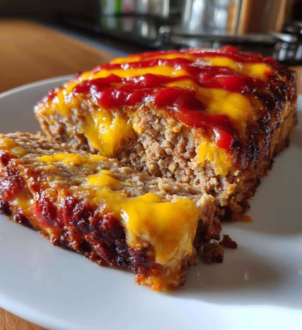 savory juicy baked cheeseburger meatloaf - detail 1