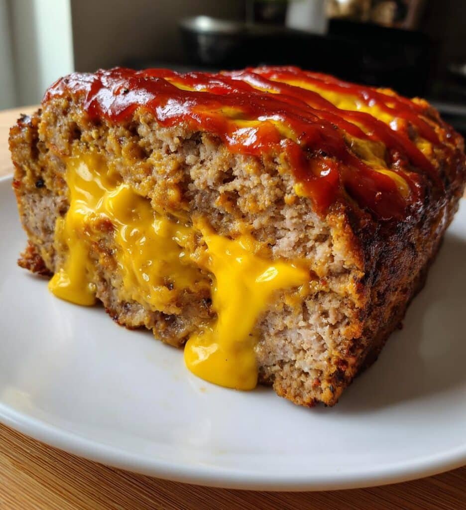 savory juicy baked cheeseburger meatloaf