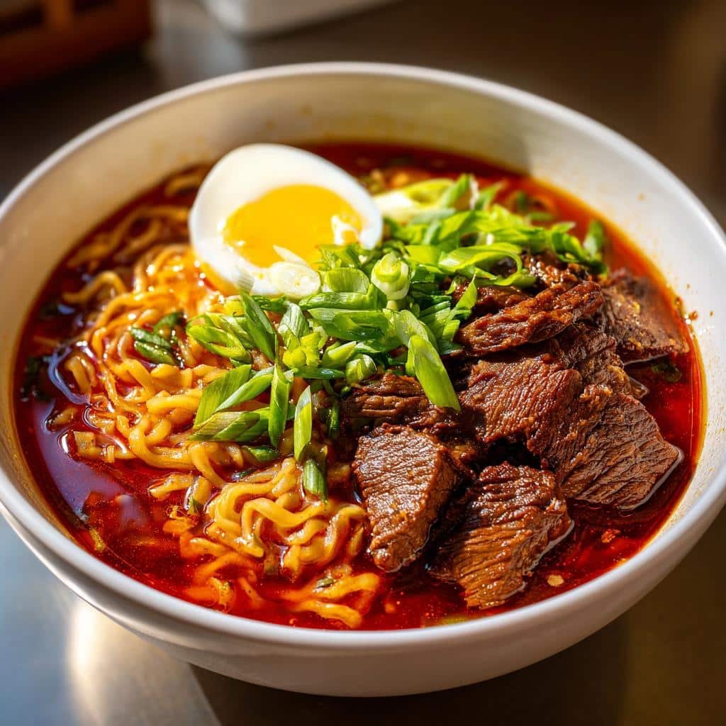 savory korean spicy ramen with beef rich umami vibes - detail 1