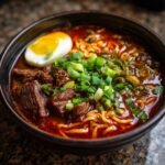 savory korean spicy ramen with beef rich umami vibes