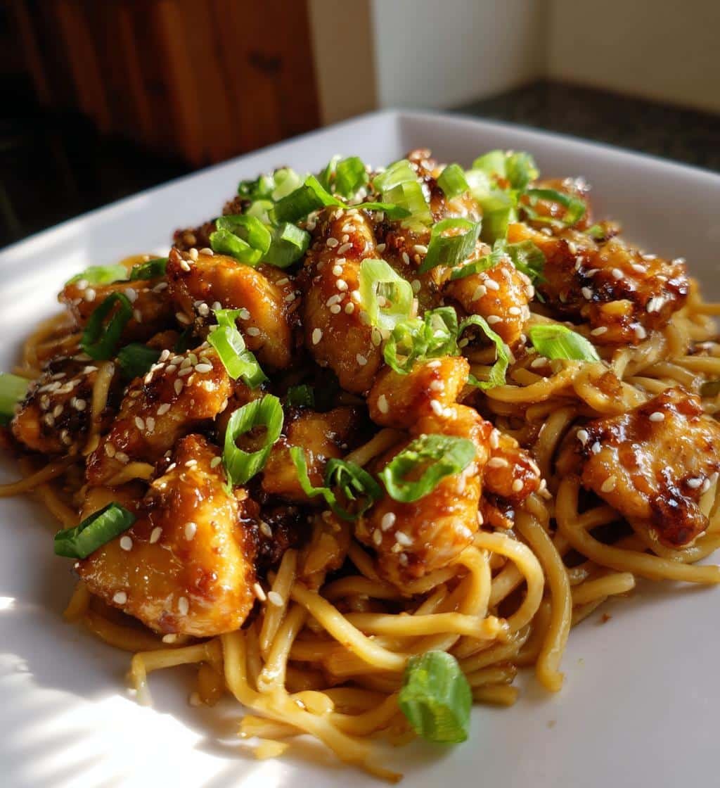 sticky garlic chicken noodles - detail 1
