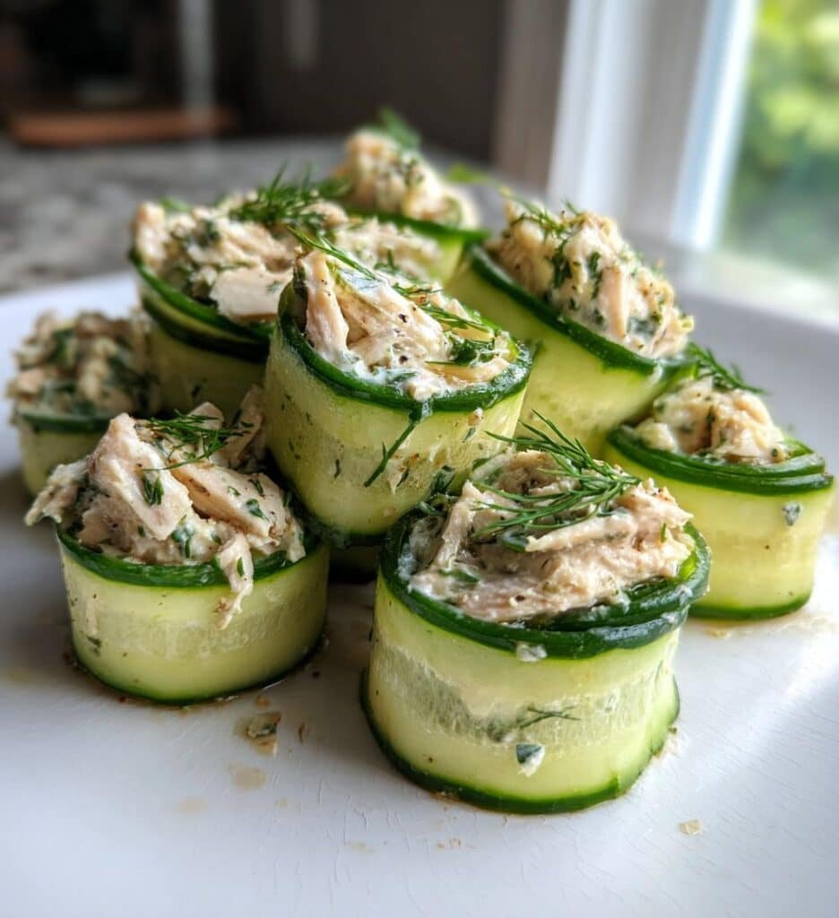 vibrant chicken salad cucumber roll ups summer ready