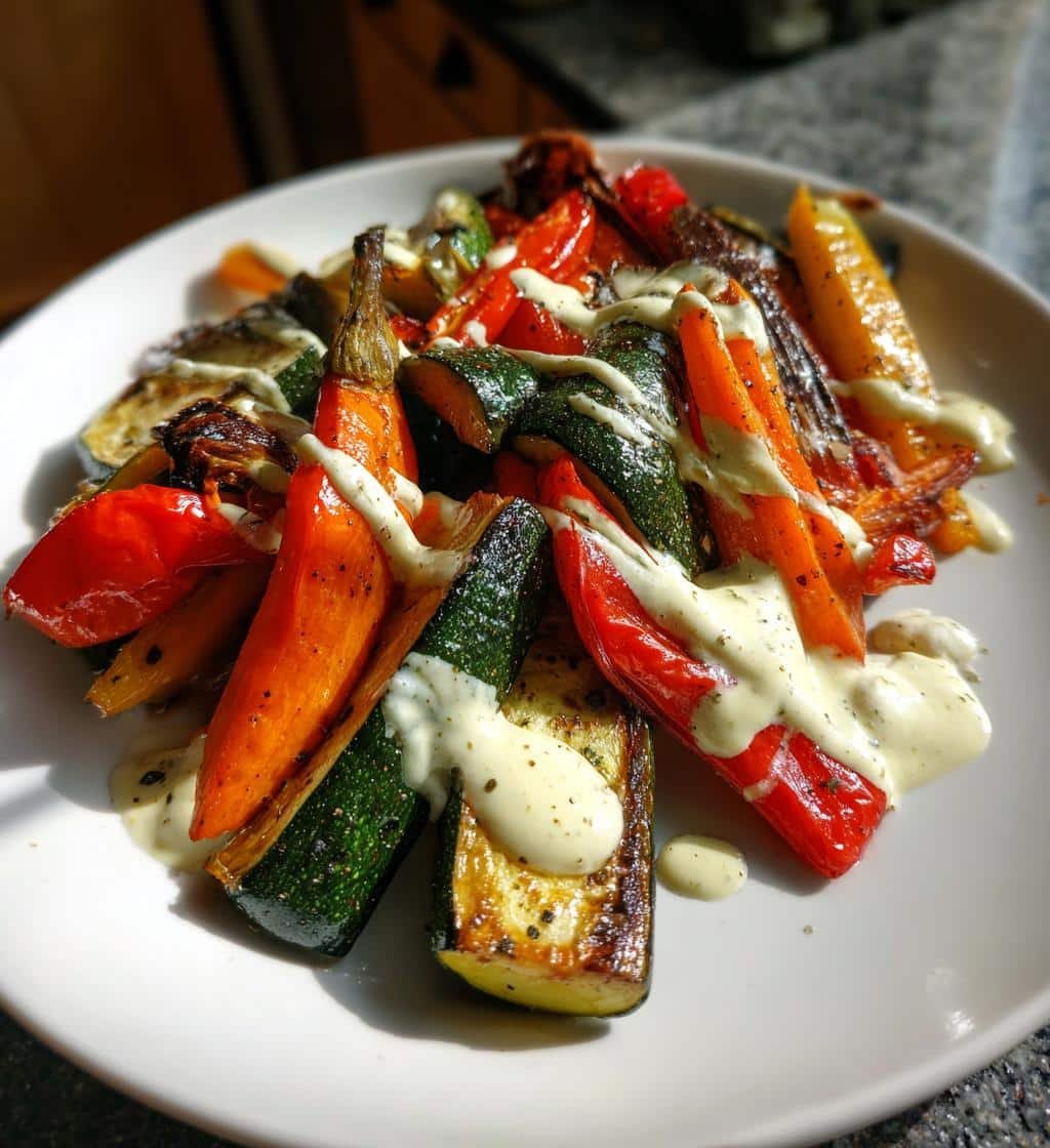 vibrant roasted vegetables with feta sauce simple luxury - detail 1